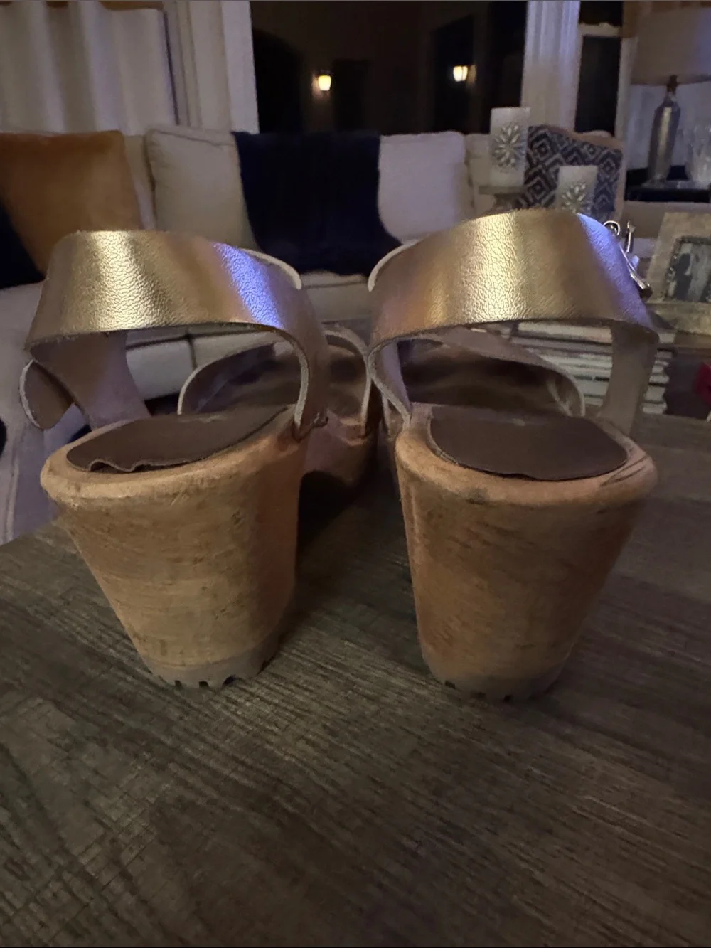 Women's Metallic Rose Gold Platform Sandals with Ankle Strap